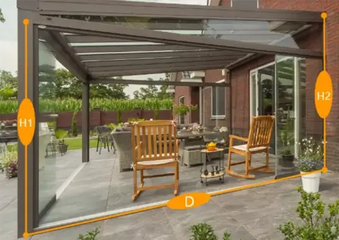 Inmeten veranda diepte hoogte verasol