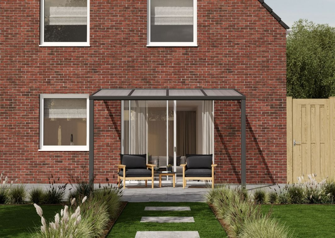 Aluminium Terrassenüberdachung anthrazit grau 290 / 390 / 579 x 272 cm  Vordach Überdachung für Terrasse Garten Balkon Sonnenschutz